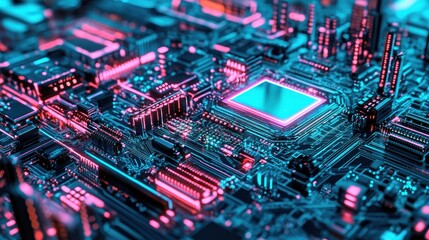 Fototapeta premium Abstract Neon Circuit Board Design with Technological Sophistication
