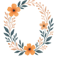 Watercolor Orange Floral Wreath Frame Illustration