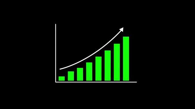 Abstract business graph concept animation. success, progress, growth graph animation. Finance business graph chart with uparrow concept on black background.