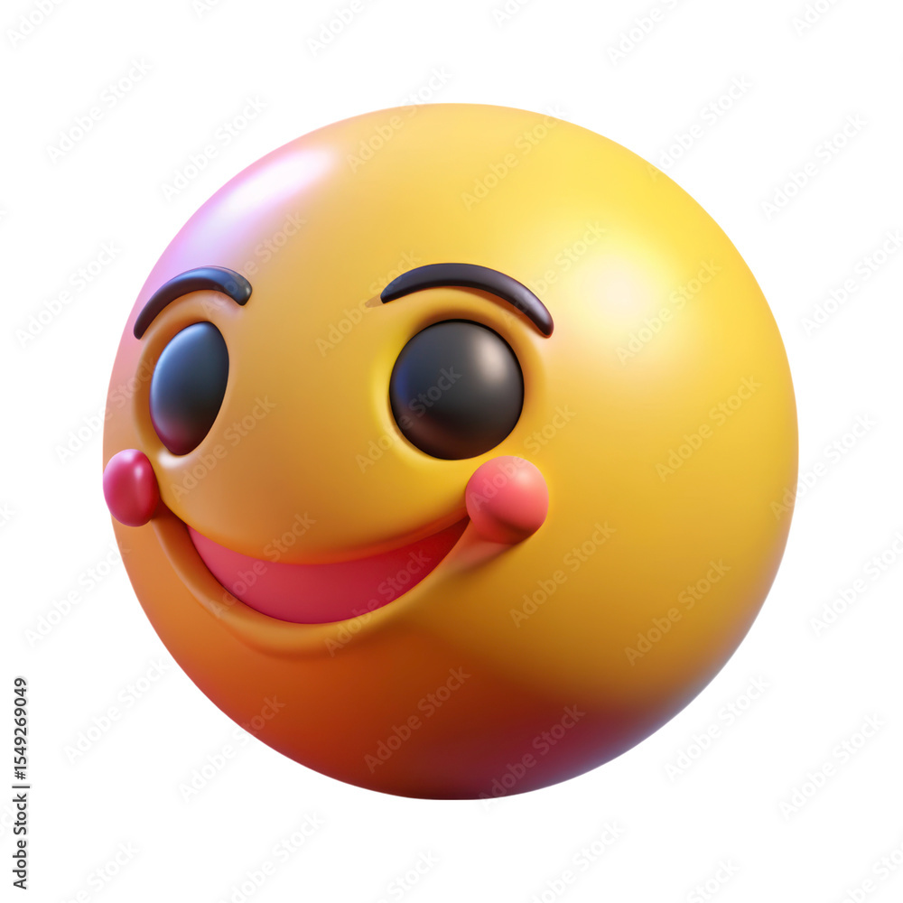 Poster cheerful emoticon 3d rendering plastic style icon isolated on background expressing positivity happi