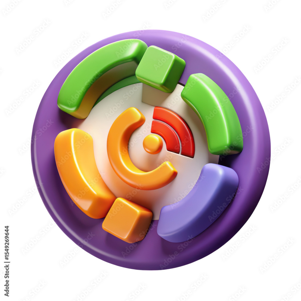 Poster colorful 3d rendering plasticstyle icon isolated on white background featuring abstract shapes conne