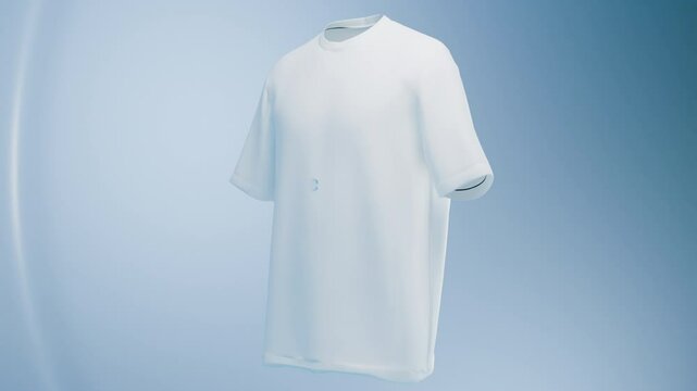 Dynamic 3D animation of a shirt being exposed to circular wave pulses. It represents powerful cleaning or deodorizing effects on fabric in motion.