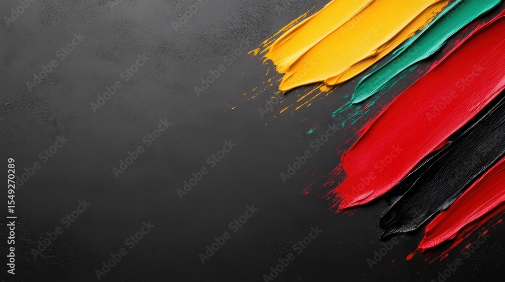 Poster a dynamic composition of colorful paint strokes on a textured black background evokes feelings of cr