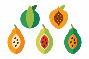 set of Papaya vector silhouette illustration isolated on white background