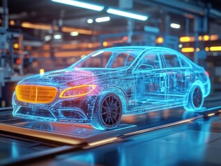 Holographic car design in a modern car factory