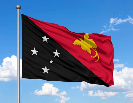 flag of papua newe guinea Papua New Guinea Flag with Bird-of-Paradise and Stars Waving