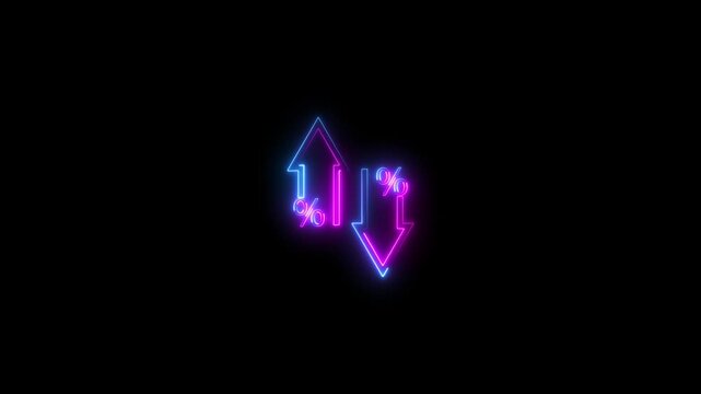 Glowing neon line cost and reduction concept. down arrow with start up arrow with parentage.