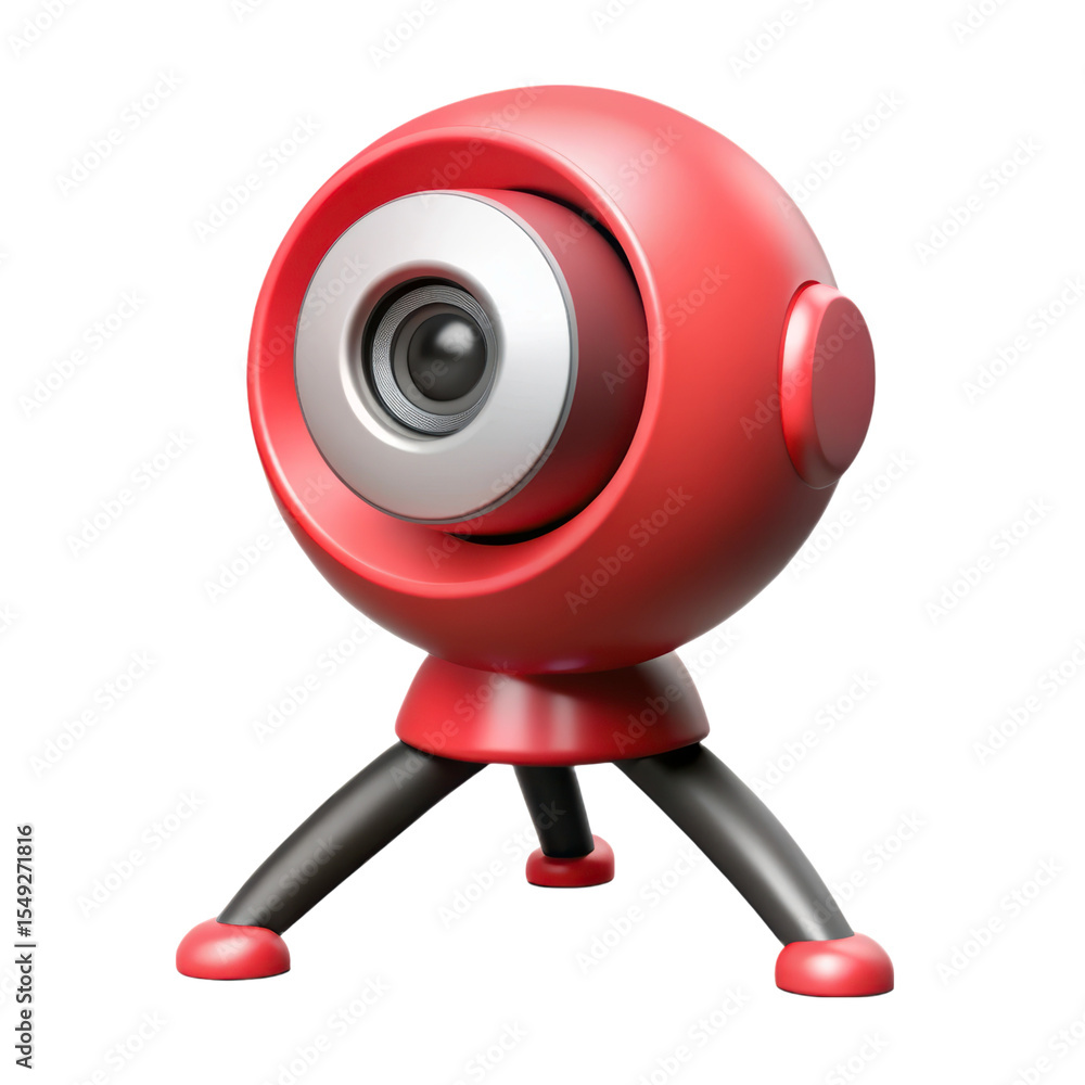 Poster glossy red webcam 3d rendering with plasticstyle design isolated on background for technology and co