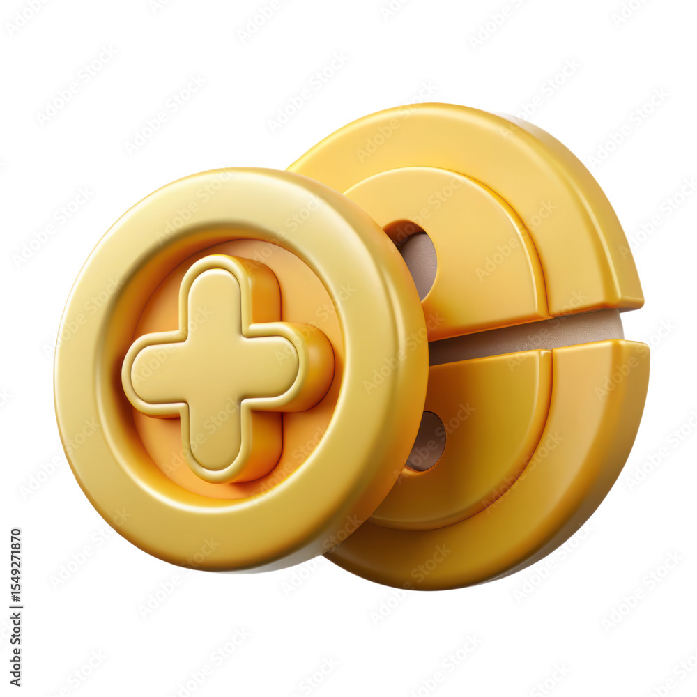 Poster golden addition and subtraction buttons 3d rendering plasticstyle icon isolated on background