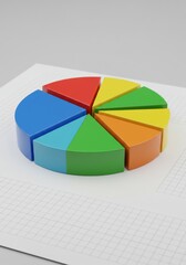 Obraz premium Colorful 3D pie chart model on a white grid background 