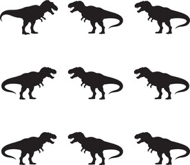 Tyrannosaurus rex dinosaur silhouettes set