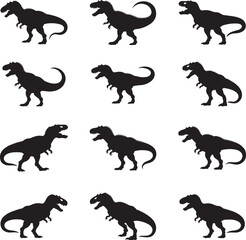 Tyrannosaurus rex dinosaur silhouettes set