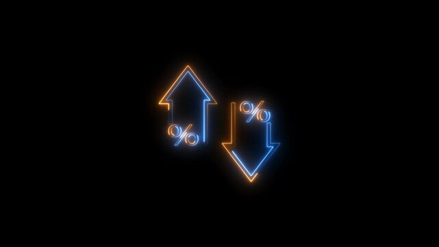 Glowing neon line cost and reduction concept. down arrow with start up arrow with parentage.