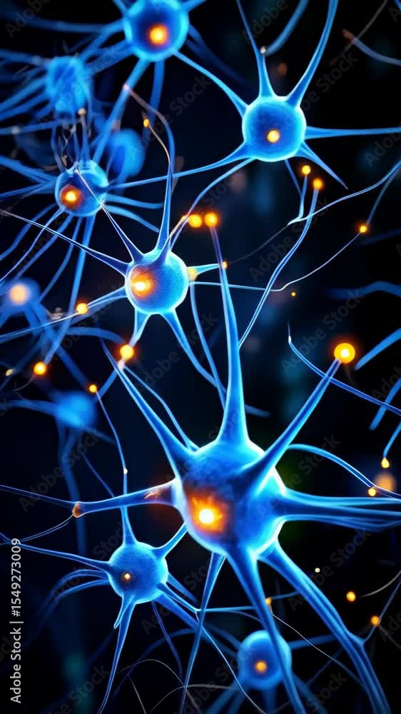 Aufkleber neural network with glowing orange synapses illustrating complex brain activity and biological proce