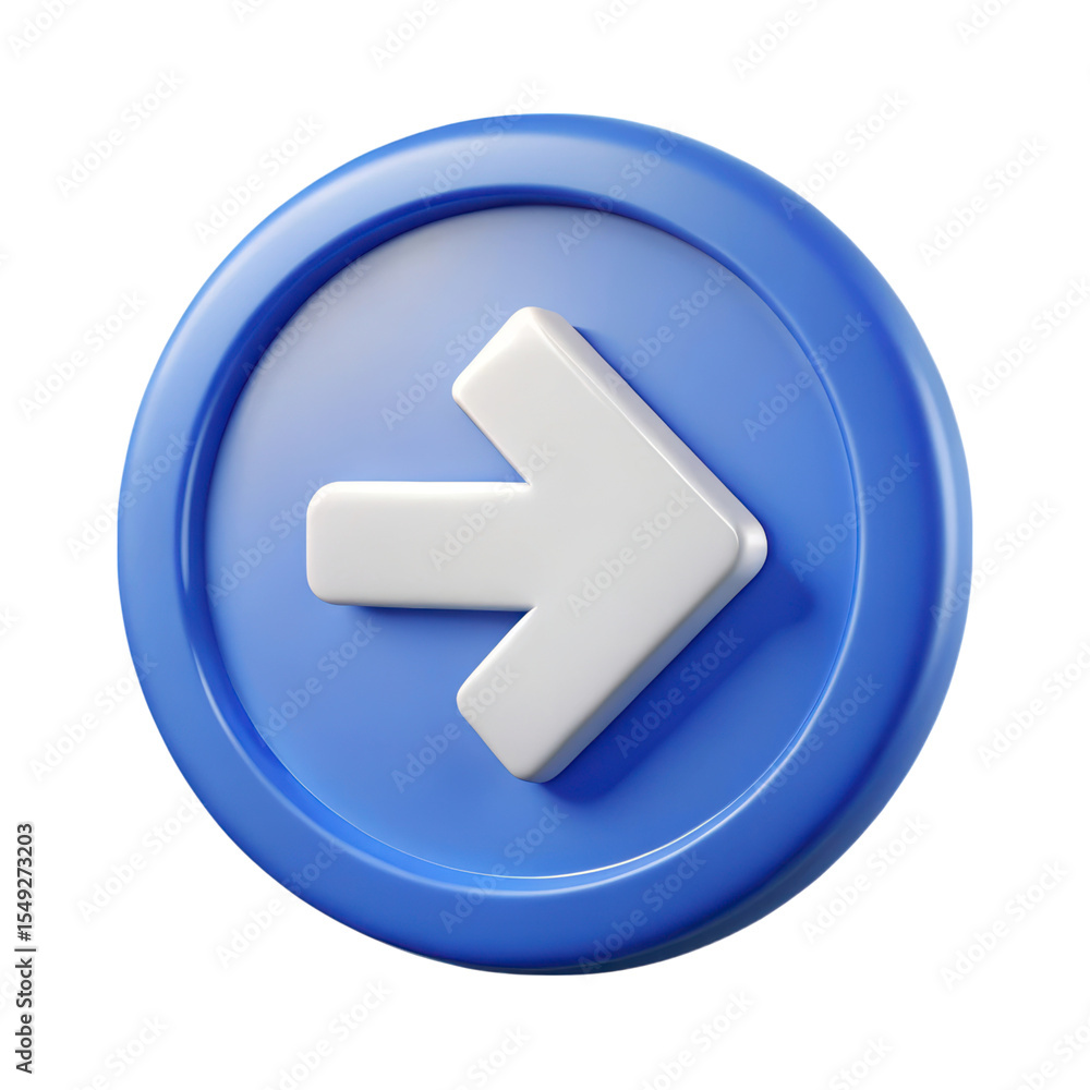 Poster modern 3d rendering plasticstyle icon of a forward arrow directional sign isolated on white backgrou