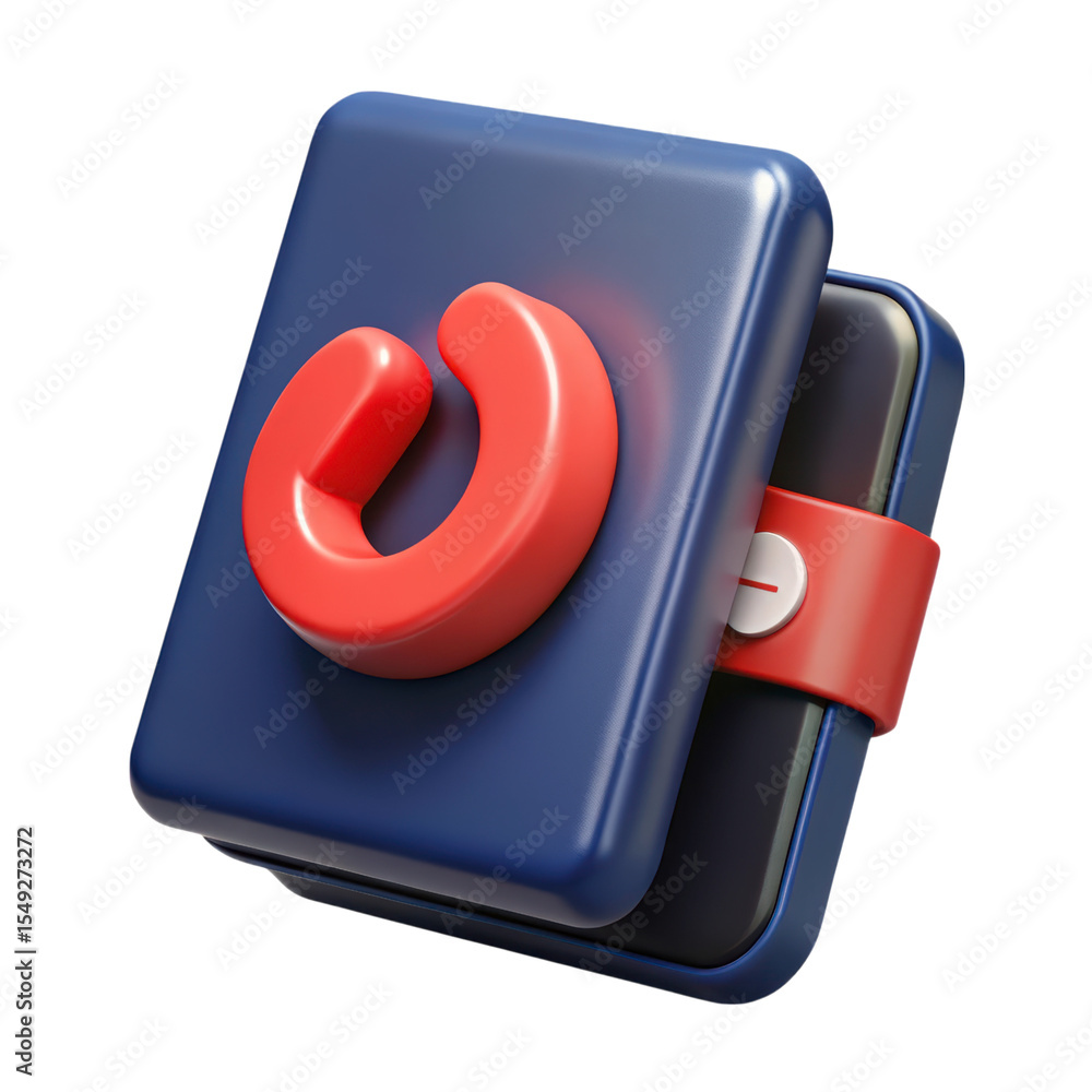 Poster modern 3d rendering plasticstyle icon of wallet with red fastener isolated on white background with 