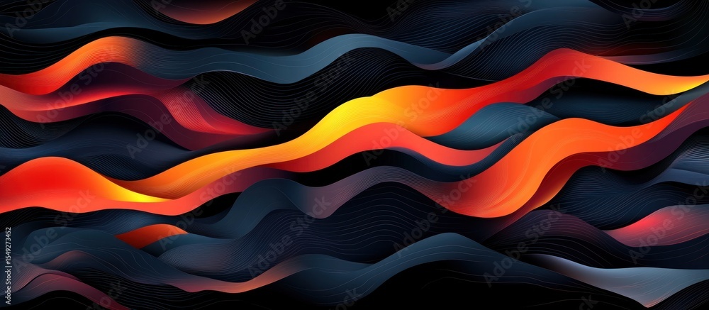Poster abstract dark background with colorful waves and subtle line details