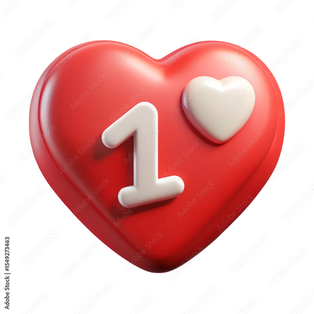 Poster one like notification 3d rendering plasticstyle icon showing engagement isolated on white background