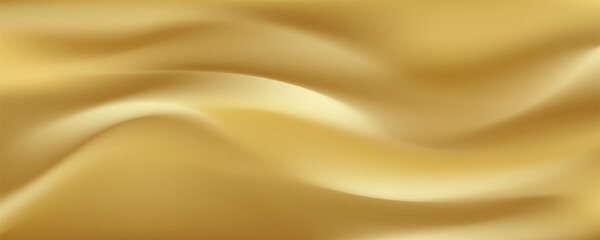 Close-up texture of natural gold silk. Light Golden fabric smooth texture surface background. Smooth elegant gold silk in Sepia toned.