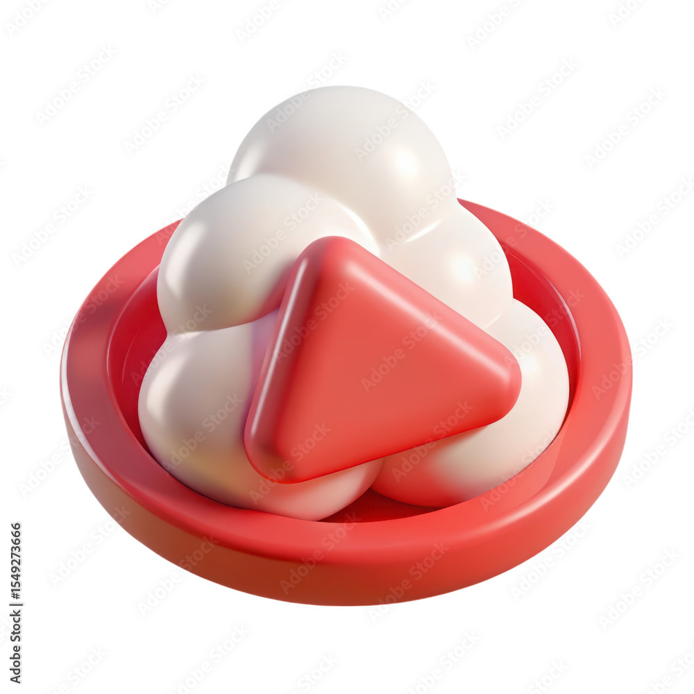Aufkleber play button 3d rendering plasticstyle icon isolated on white background with smooth red and white ac