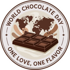 Matching chocolate bar on global map design with vintage tones and one love one flavor message  