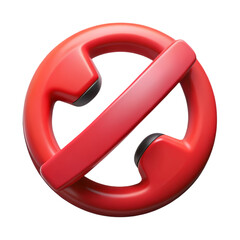 Red telephone handset with prohibition symbol 3d rendering plastic style icon isolated on background