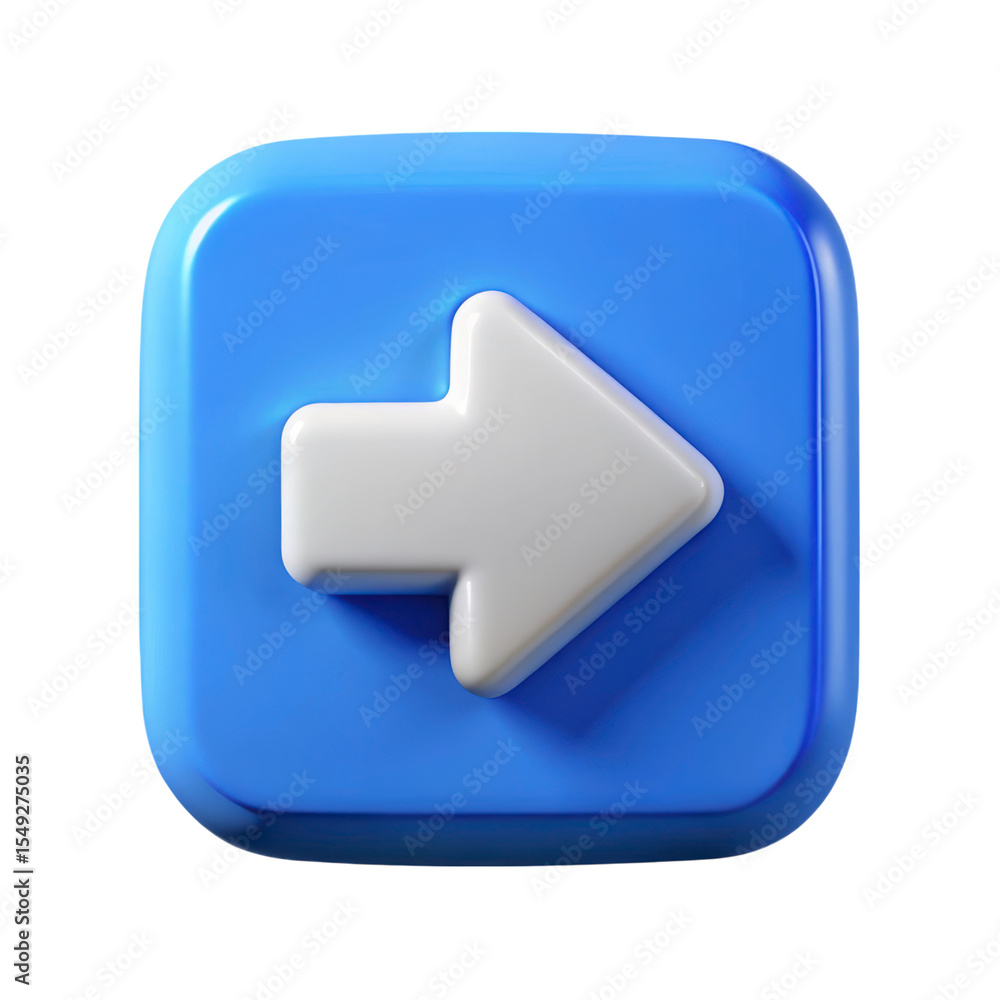 Poster right arrow 3d rendering plasticstyle icon solated on white background realistic design illustration