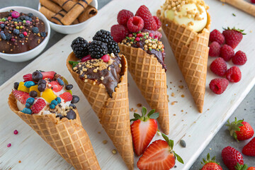 Assorted Ice Cream Cones With Fresh Accents