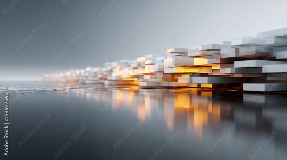 Fototapete abstract architectural blocks with warm lighting creating a modern geometric pattern