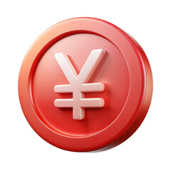 Obraz premium Shiny red coin with yen symbol 3d rendering in plastic style isolated on background