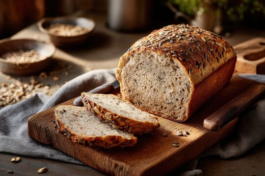A loaf of bread on a cutting board