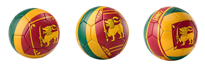 Set For Three soccer balls with the sri lanka flag isolated on transparent background