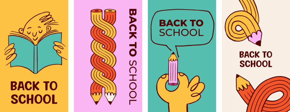 Back to school vertical designs with colorful pencils illustrations.