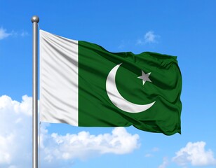 flag of pakistan Pakistani Flag Waving Proudly Under a Clear Blue Sky