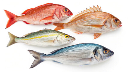 Obraz premium Photo of four colorful fish isolated on white background