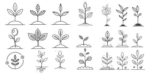 Set of black and white tree  silhouettes with floral patterns and decorative elements