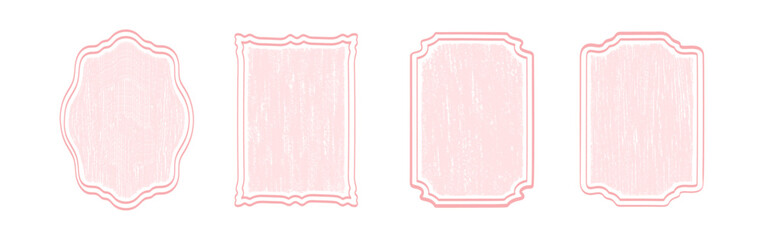 Cute pink hand-drawn vector frame set with minimal crayon hatch textures, abstract geometric shapes, grunge elements, and doodle-style borders for a fun, sketchy, and creative design look. Vintage set