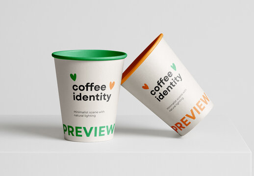 Dual Paper Coffee Cup Mockup &ndash; Minimalist Branding Scene with Two Cups and Clean Background