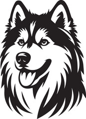 Siberian Husky Dog Vector Illustration in Black and White 