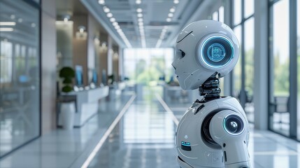 A robot standing in a hallway