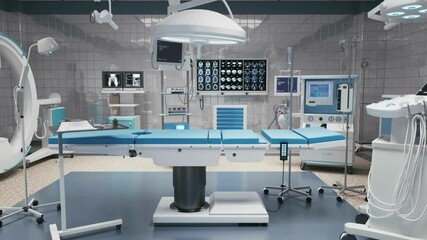 Modern medical robot for human diagnostic in operating room. Robotic medicine. Empty sterile operating room or lab with monitors 3D - Powered by Adobe