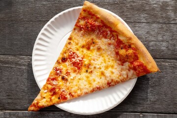 A slice of pizza on a paper plate
