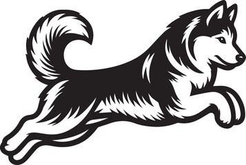 Siberian Husky Dog Vector Illustration in Black and White 