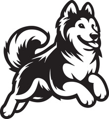 Siberian Husky Dog Vector Illustration in Black and White 