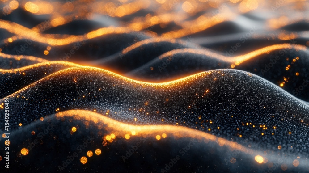 Poster abstract dark wave with gold sparkles on a blurred background. elegant and mysterious design for mod