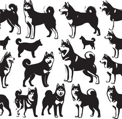 Siberian Husky Dog Vector Illustration in Black and White 