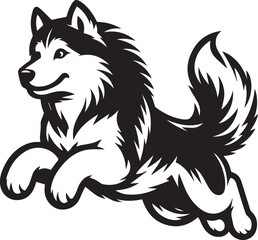 Siberian Husky Dog Vector Illustration in Black and White 