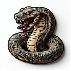 Obraz premium Stylized snake with a menacing gaze, coiled and poised to strike on plain white background space.