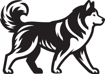 Siberian Husky Dog Vector Illustration in Black and White 