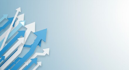 Fototapeta premium Abstract blue arrows pointing upwards on gradient background 